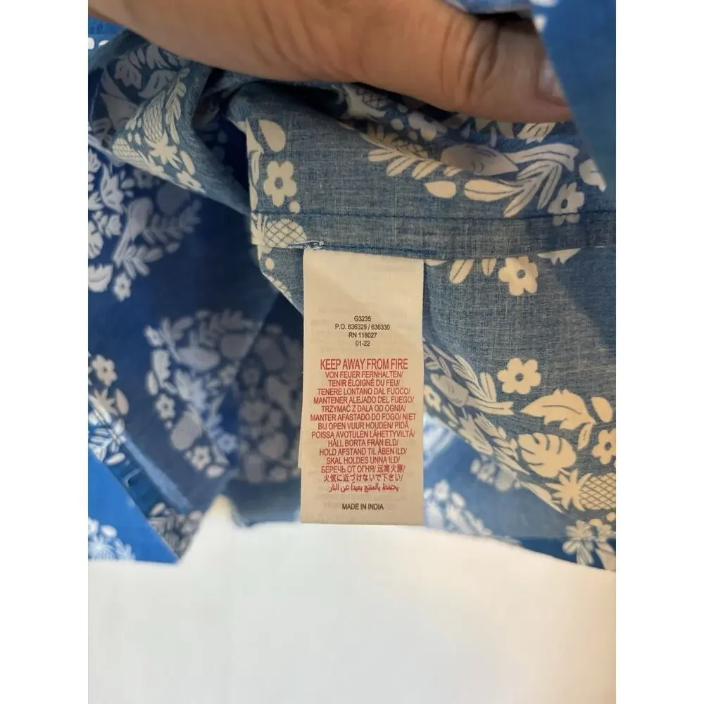 Mini Boden 9 10 Y Blue Floral Aline Cotton Sleeveless Ruffles Pockets